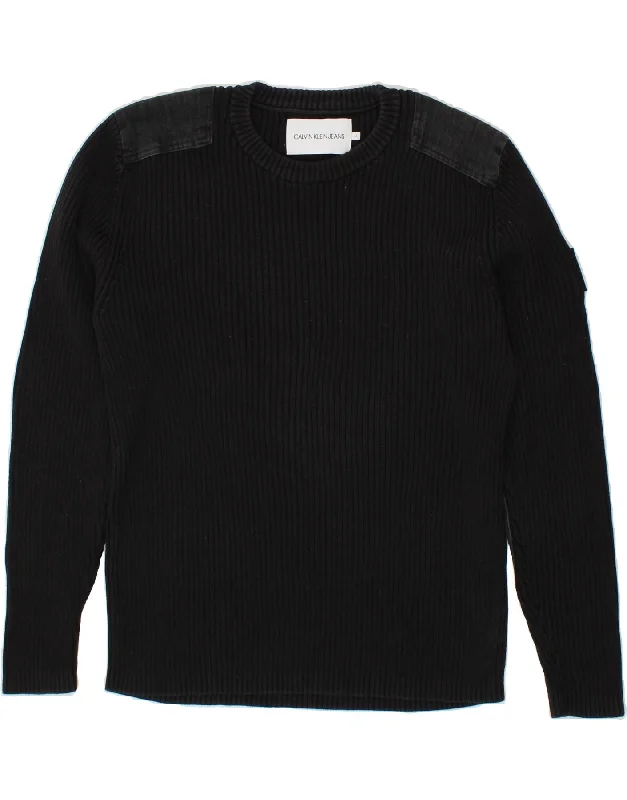 CALVIN KLEIN JEANS Mens Crew Neck Jumper Sweater Medium Black Cotton Spandex Rayon Corduroy