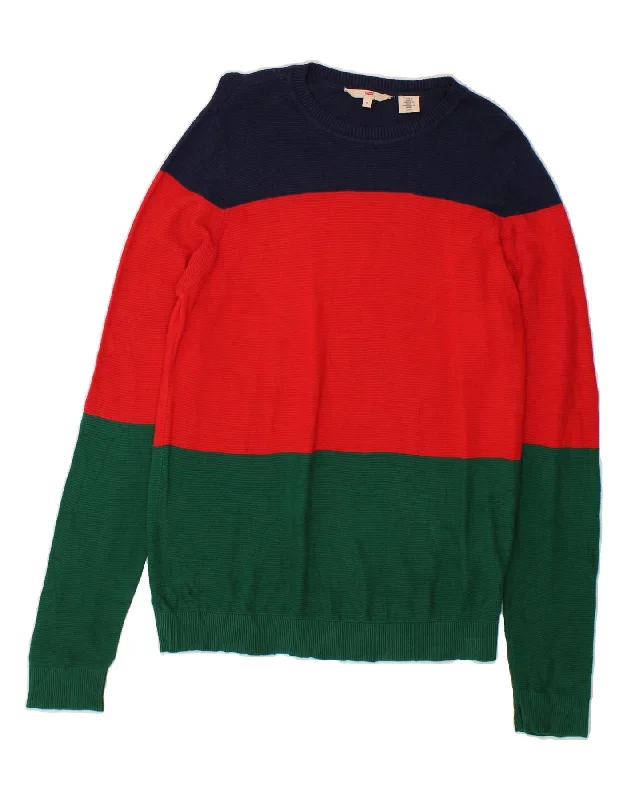 LEVI'S Mens Crew Neck Jumper Sweater Medium Multicoloured Colourblock Wool Sweater Cotton Sweater Cashmere Sweater