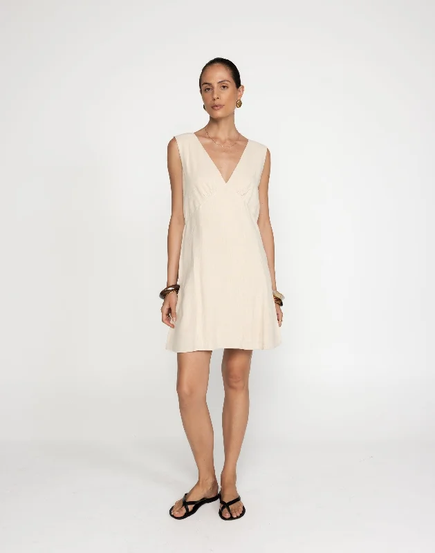 Chappell Mini Dress (Latte) Fashionable Button-Front Mini Dress