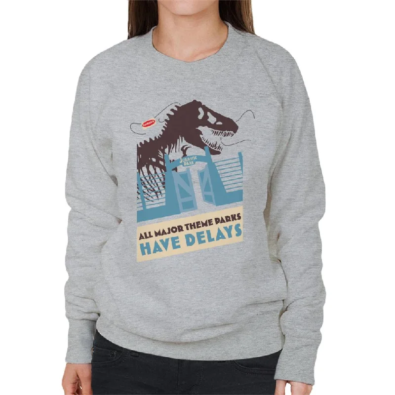 Jurassic Park T Rex All Major Theme Parks Have Delays Women's Sweatshirt Hoodie Jacket Zipper Layering