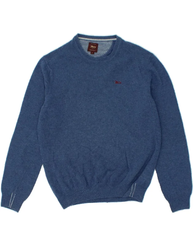 MARLBORO CLASSICS Mens Crew Neck Jumper Sweater Medium Blue Wool Cotton Fabric Linen Fabric Terry Fabric