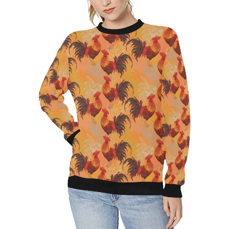 red rooster chicken cock pattern Women's Crew Neck Sweatshirt Hoodie with Camouflage Military Edgy