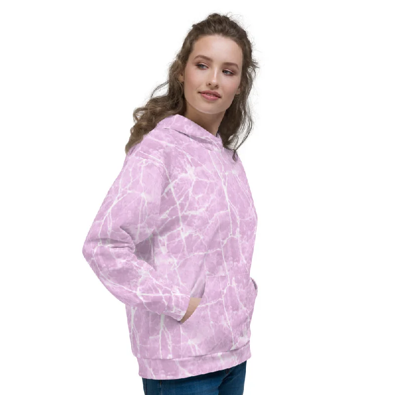 Pink Marble Unisex Hoodie Hoodie with Ribbed Hem Stretchable Secure