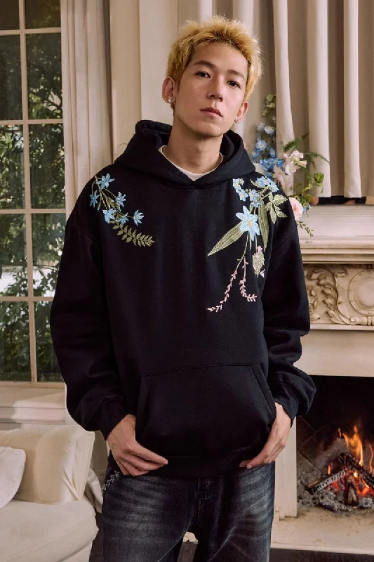 Floral Embroidered Oversized Hoodie Hoodie Jacket Zipper Layering