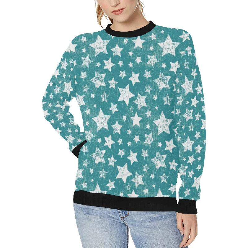 Vintage star pattern Women's Crew Neck Sweatshirt Hoodie with Neon Bright Vibrant