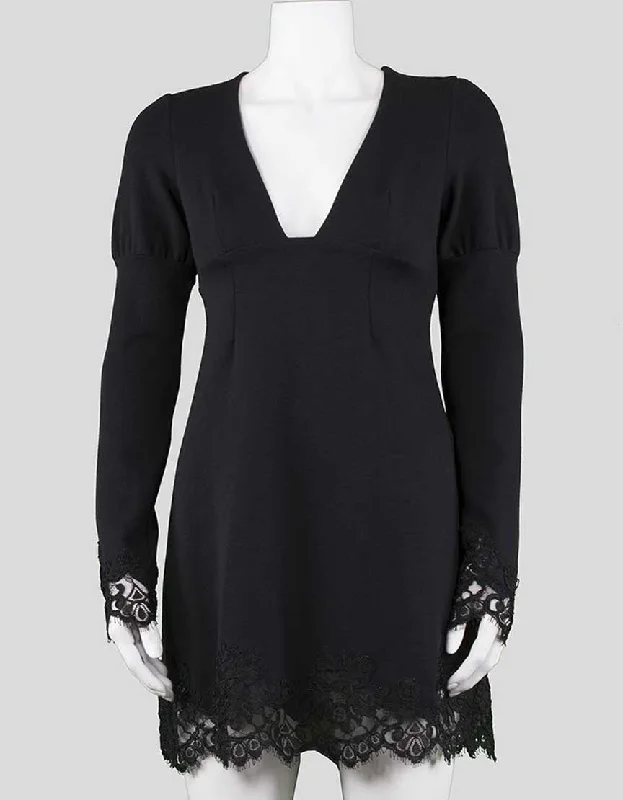 Ingwa Melero Deep V Long Sleeve To The Knee Mini Dress With Lace At Cuffs And Hem Size Small Cozy Knitted Mini Dress