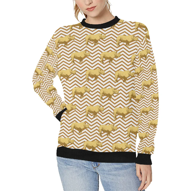 Rhino yellow theme pattern Women's Crew Neck Sweatshirt Hoodie with Embroidery Detailed Premium