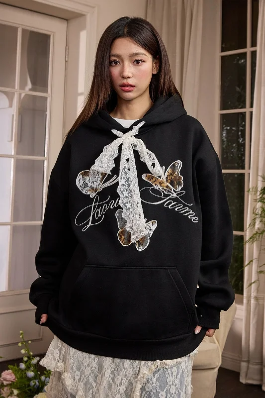 Burnt Lace Butterfly Hoodie Hoodie with Stripes Bold Sporty