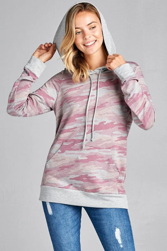 E Luna Camouflage Sweatshirt Hoodie with Zipper Versatile Modern