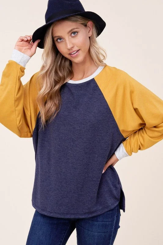 E Luna Plus Solid Color Block Sweatshirt Hoodie with Relaxed Fit Easy Casual