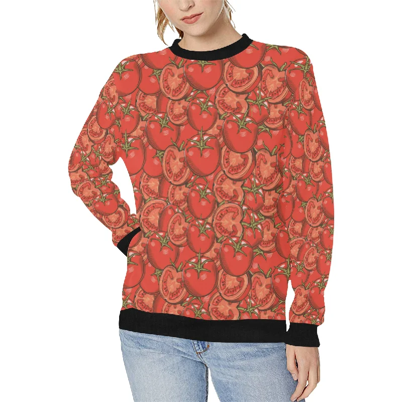 Red Tomato Pattern Women's Crew Neck Sweatshirt Hoodie with Hem Patch Decorative Personalized