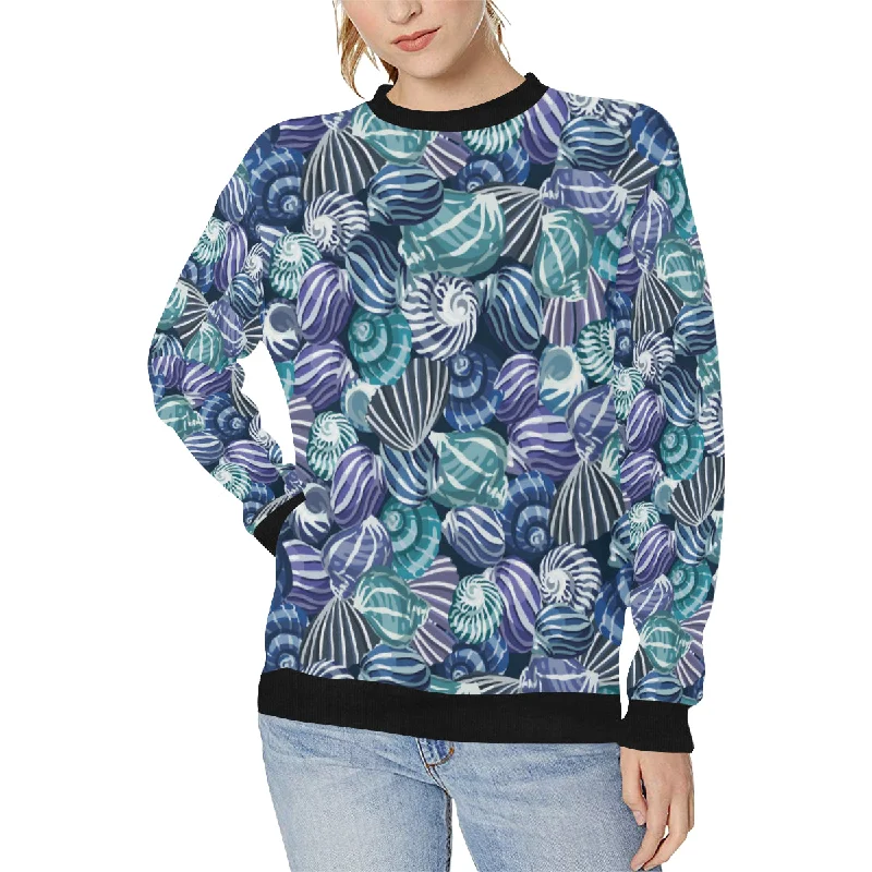 Shell design pattern Women's Crew Neck Sweatshirt Hoodie with Toggle Buttons Decorative Unique