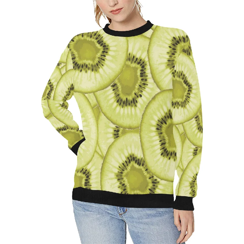 Sliced kiwi pattern Women's Crew Neck Sweatshirt Hoodie with Metallic Shiny Futuristic