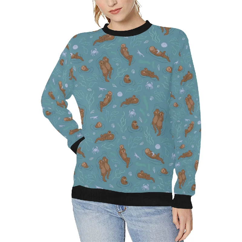 Sea otters pattern Women's Crew Neck Sweatshirt Hoodie with Ribbed Cuffs Snug Fit Comfort