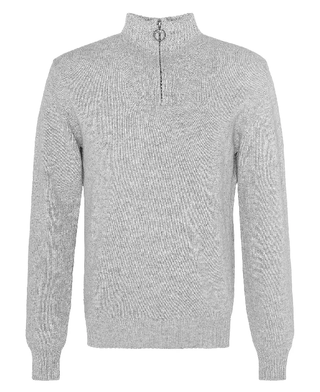 Essential Lambswool Half Zip Jumper - Light Grey Marl Zippered Front Buttoned Front Snap Front