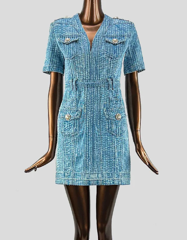 BALMAIN Denim Mini Dress - Small Chic Halter Mini Dress