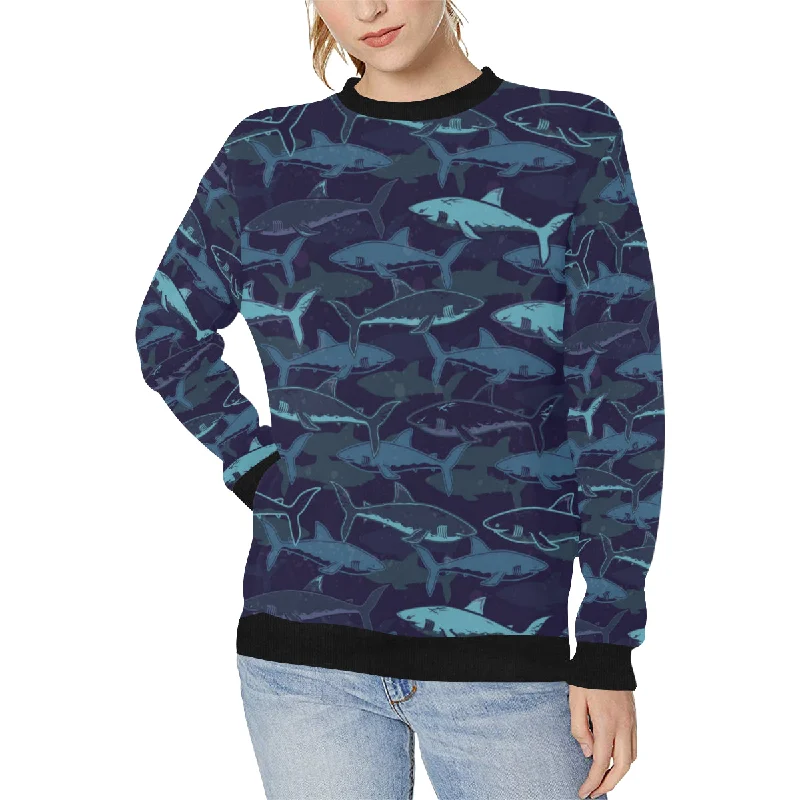 Shark pattern Women's Crew Neck Sweatshirt Hoodie Jacket Zipper Layering