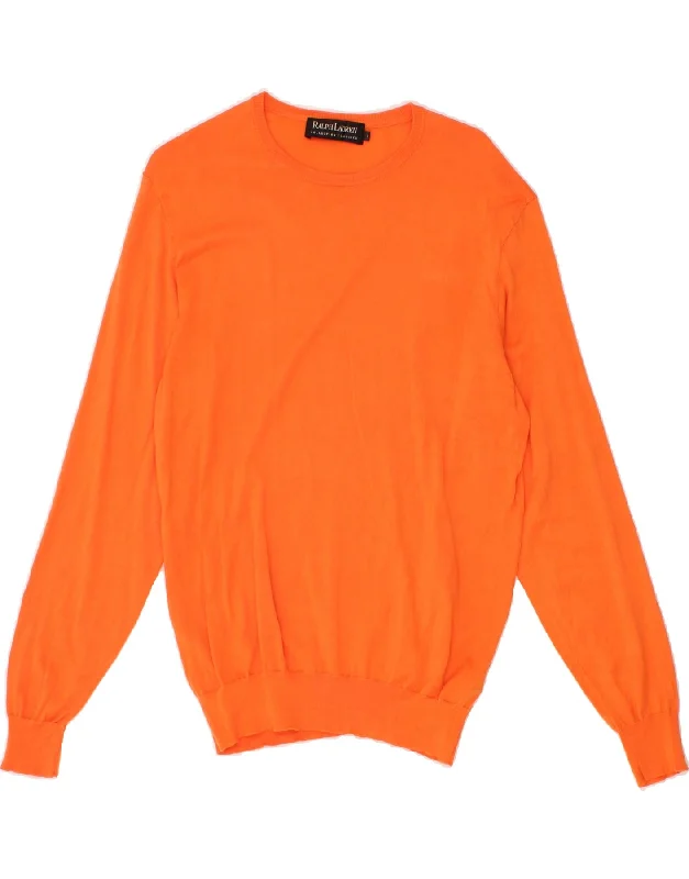 POLO RALPH LAUREN Mens Boat Neck Jumper Sweater Large Orange Cotton Notch Collar Peter Pan Collar Cowl Neck