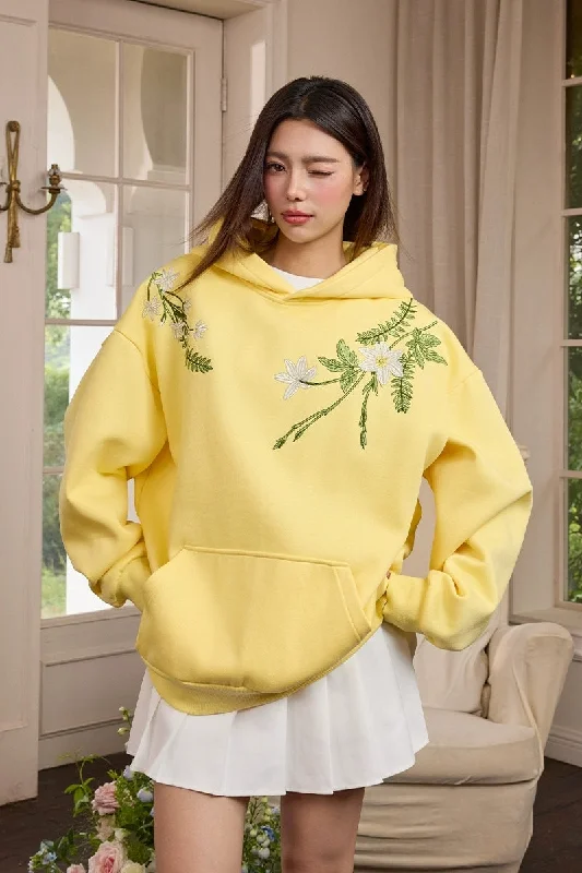 Floral Embroidery Oversized Hoodie Hoodie with Earth Tones Natural Calm