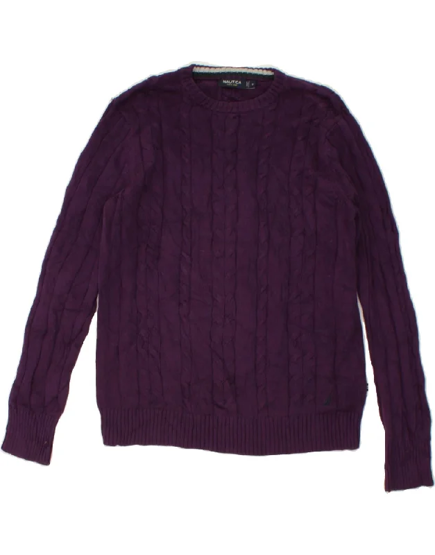 NAUTICA Mens Crew Neck Jumper Sweater Medium Purple Cotton Collared Crew Neck Turtle Neck