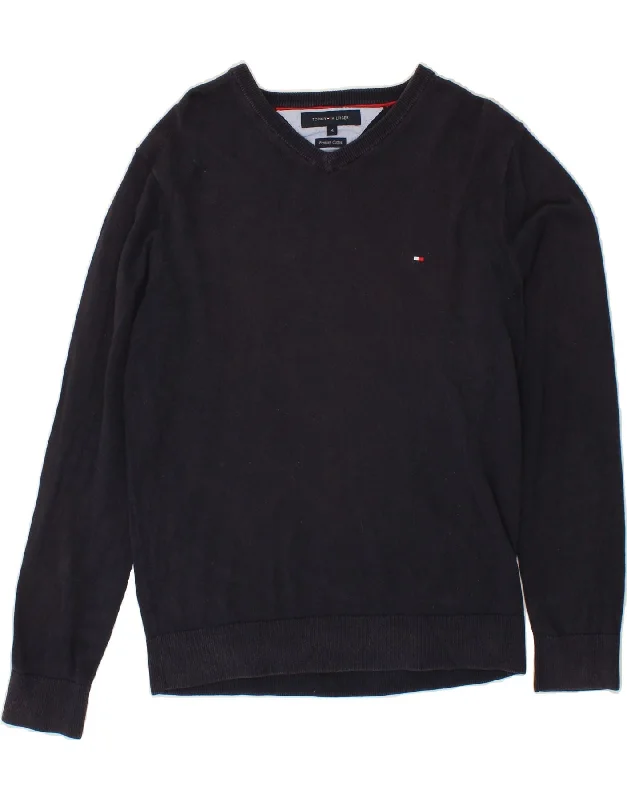 TOMMY HILFIGER Mens V-Neck Jumper Sweater Medium Navy Blue Cotton Lightweight Heavyweight Midweight