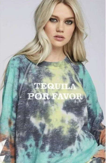 Recycled Karma Tequila Por Favor Tie Dye Sweatshirt Hoodie with Embroidery Detailed Premium