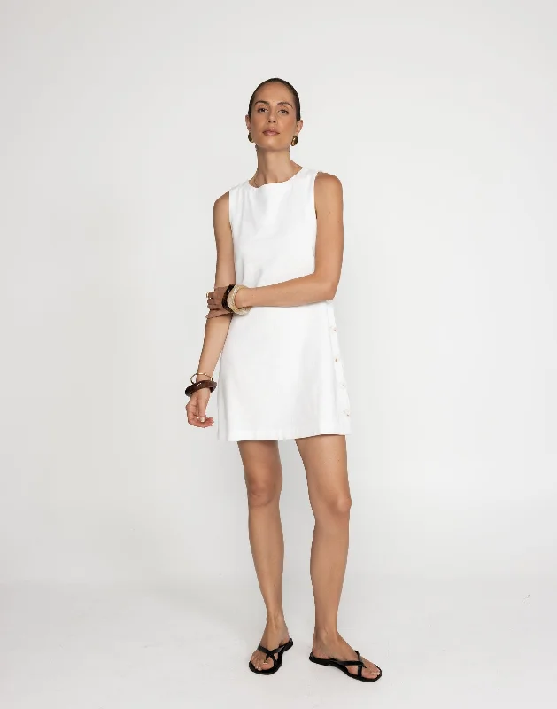 Hanna Mini Dress (White) Elegant Satin Mini Dress