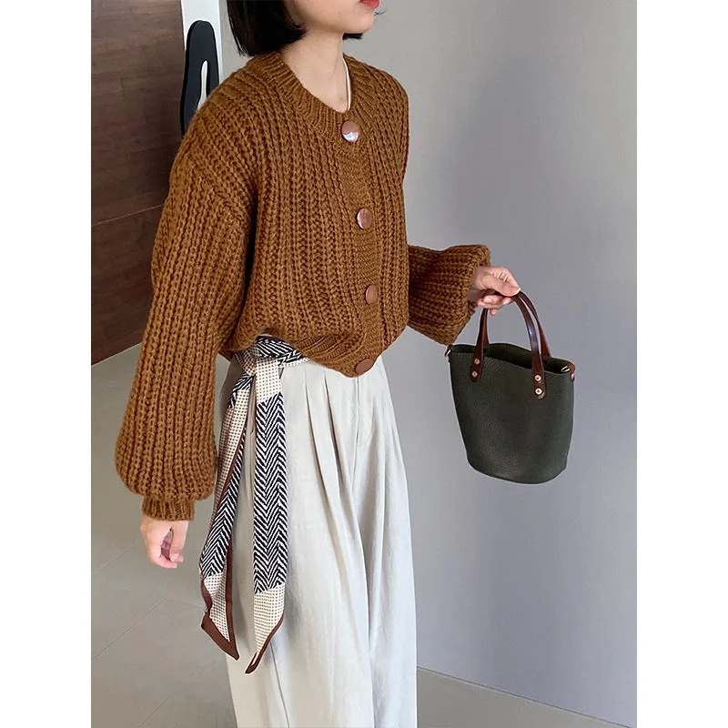 Wjczt Fall Outfits Lazy Candy-Colored Short Sweater 2024 Autumn Korean Style Casual Fashion All-Match round Neck Top Chenille Brocade Lace