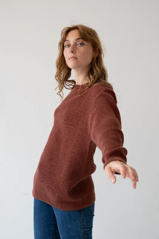 Unisex Tam Sweater Organic Cotton in Garnet Rosella Ribbed Striped Patterned