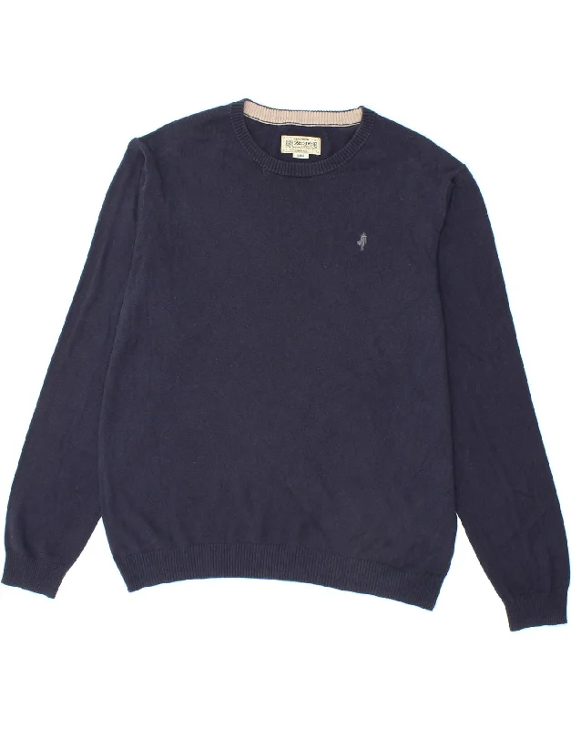 MARLBORO CLASSICS Mens Crew Neck Jumper Sweater XL Navy Blue Cotton Chenille Blend Fleece Blend Nylon Blend