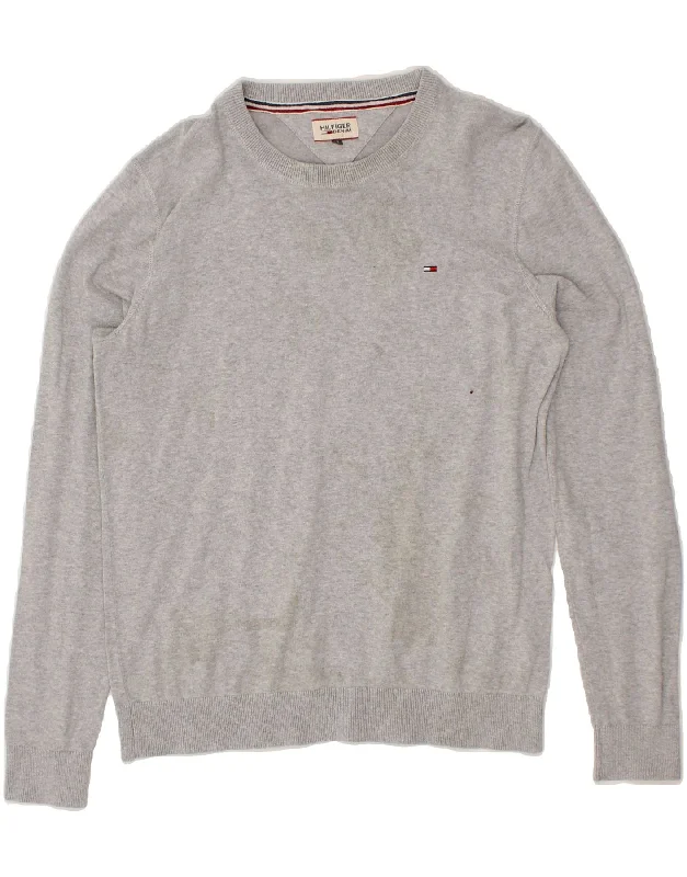 TOMMY HILFIGER Mens Crew Neck Jumper Sweater XL Grey Cotton Lightweight Heavyweight Midweight