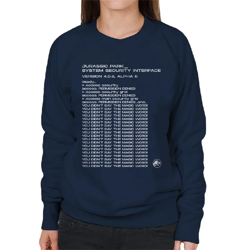 Jurassic Park System Security Interface Women's Sweatshirt Hoodie with Contrast Stitching Detailed Premium