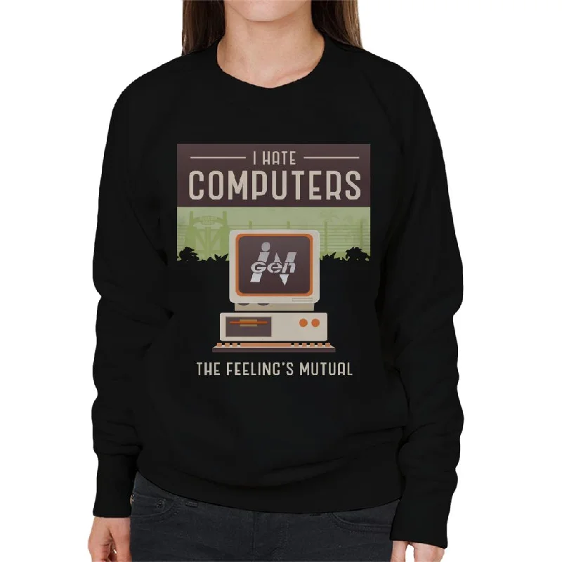 Jurassic Park Ingen I Hate Computers The Feelings Mutual Women's Sweatshirt Hoodie with High-Low Hem Asymmetrical Trendy