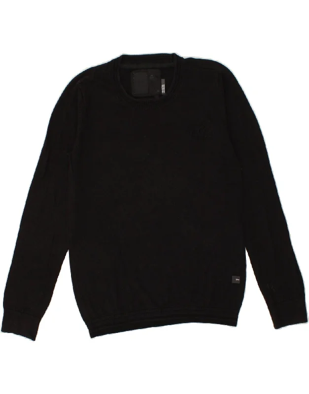 G-STAR Mens Crew Neck Jumper Sweater Small Black Cotton Open Front Closed Front Wrap Front