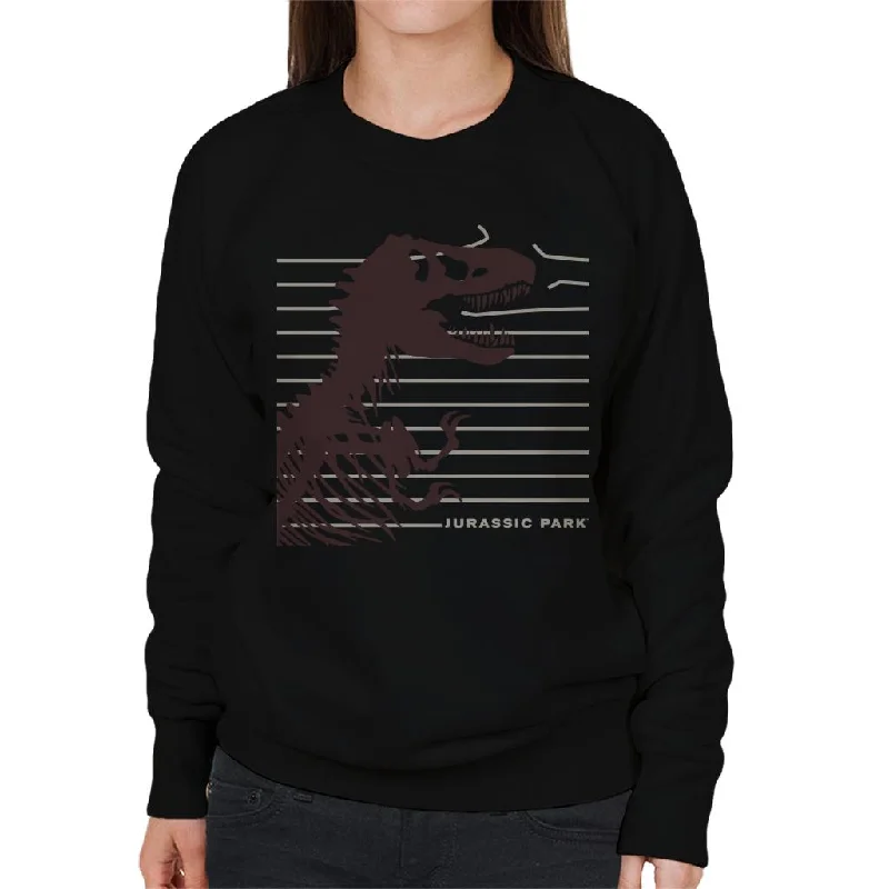 Jurassic Park T Rex Skeleton Destroying Wire Women's Sweatshirt Hoodie with Rhinestones Sparkly Elegant