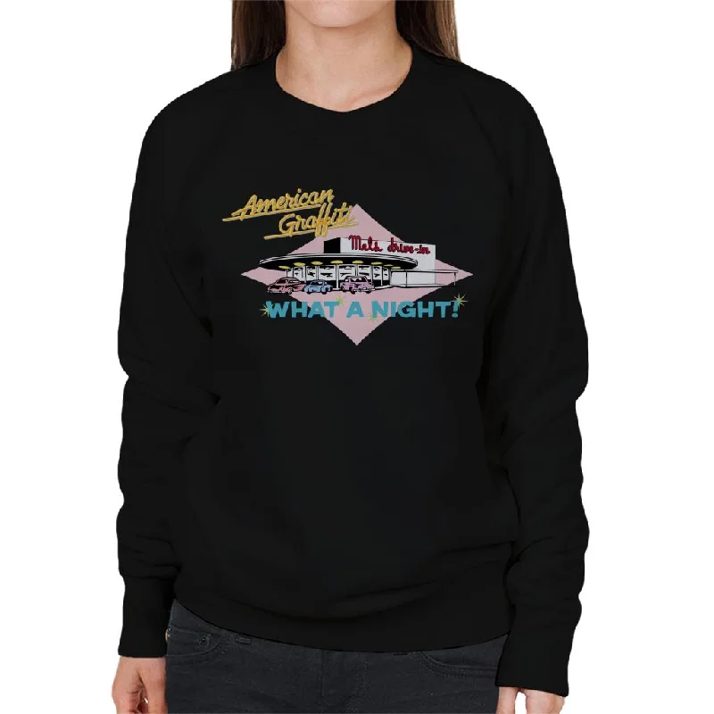 American Graffiti What A Night Women's Sweatshirt Hoodie with Button Classic Timeless