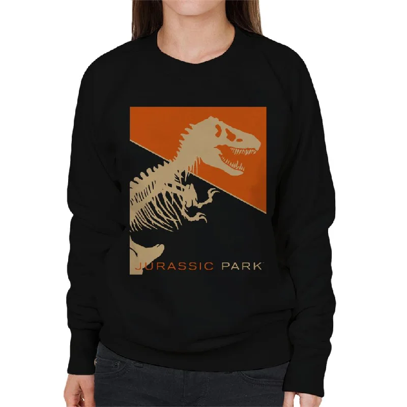 Jurassic Park T Rex Skeleton Orange Background Women's Sweatshirt Hoodie with Hem Embroidery Detailed Premium