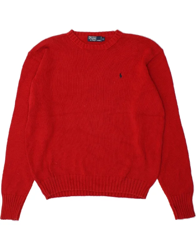 POLO RALPH LAUREN Mens Crew Neck Jumper Sweater XL Red Cotton Terry Blend Velvet Blend Canvas Blend