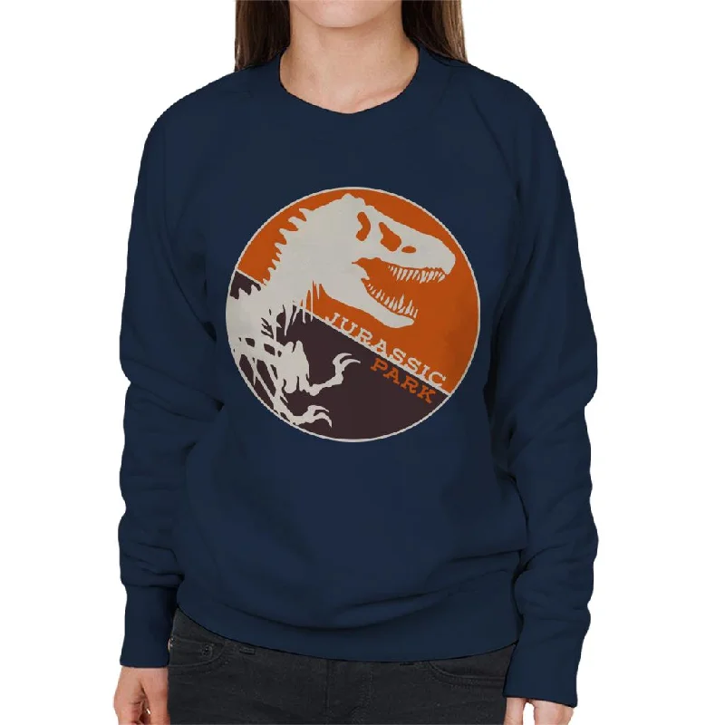 Jurassic Park T Rex Orange Background Skeleton Silhouette Women's Sweatshirt Hoodie with Bell Sleeves Flared Feminine