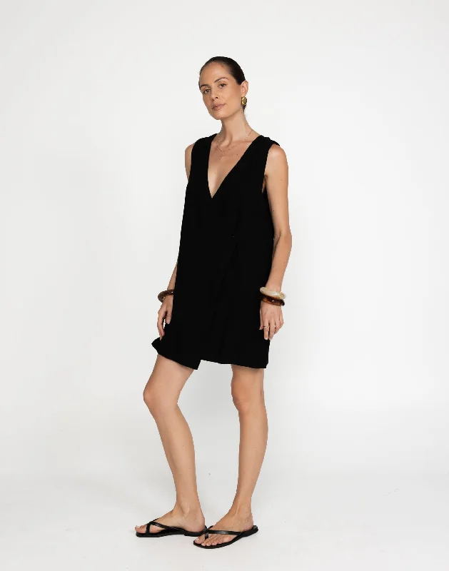 Rhianna Mini Dress (Black) Comfortable Fit-and-Flare Mini Dress