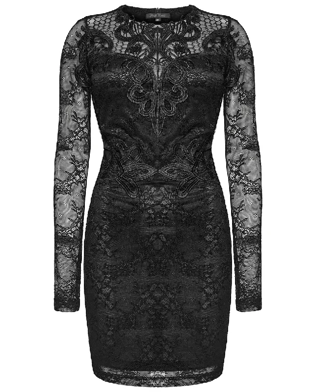 Punk Rave Daily Life Elegant Gothic Lace Applique Mini Dress Cozy Sweater Mini Dress