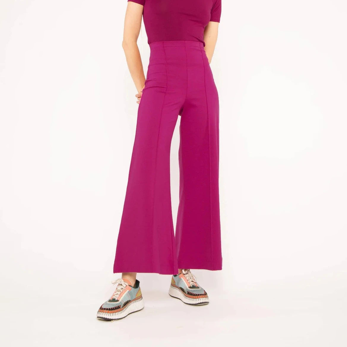 Ripley Rader Cropped Fuchsia Ponte Knit Wide Leg Pant Fashionable Button-Up Pants