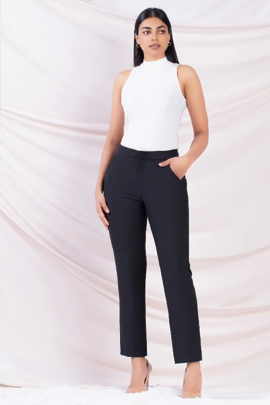 Black Straight Cut Pant Trendy Work Pants