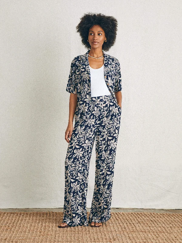 Cabana Pant - Navy Canopy Floral Elegant Wool Trousers