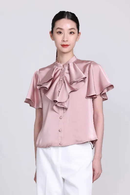 NIKO Satin Ruffle Blouse (Pink) Classic Minimalist Blouse