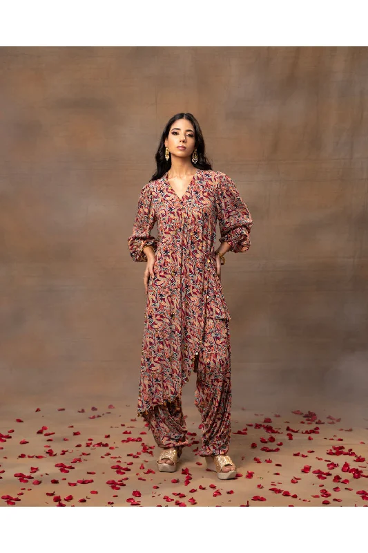 Ivory Printed Overlap Kurta And Patiala Pants Set Soft Sweatpants Style