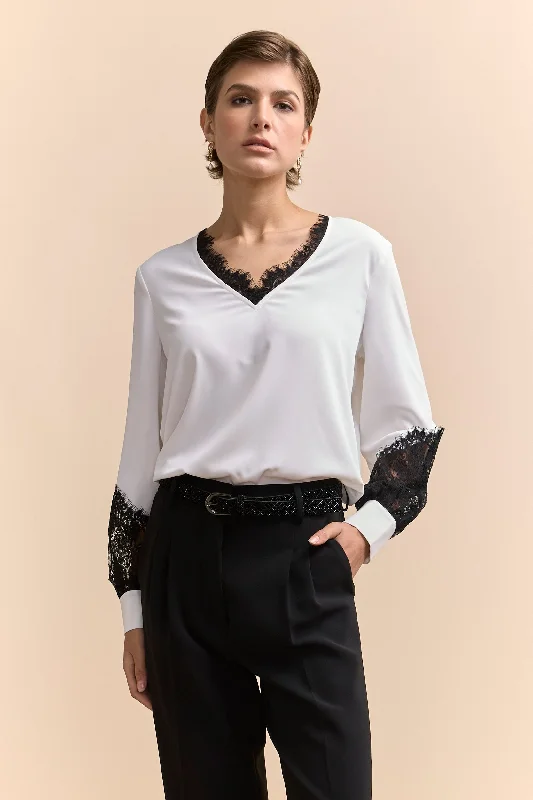 Blouse with contrast lace details Stylish Wrap Blouse