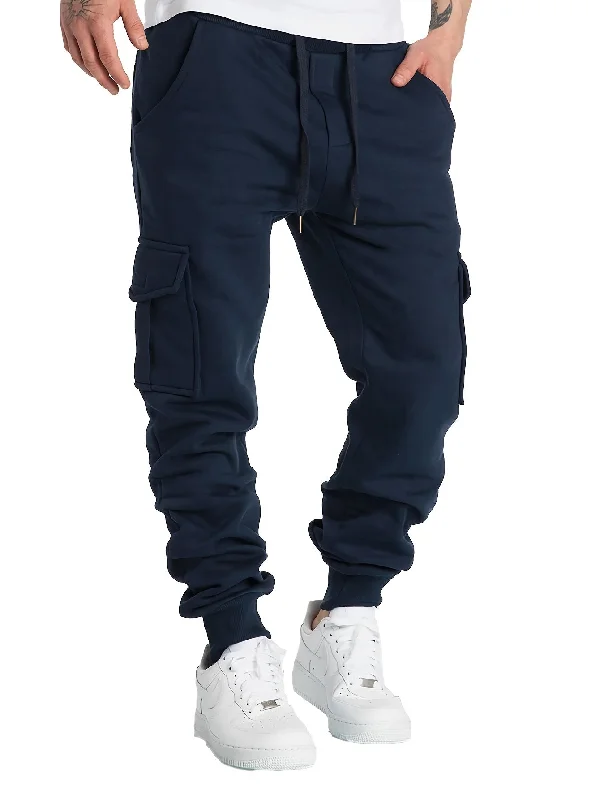 Men's Fleece Cargo Jogger Pants - Soft, Warm, Loose-Fit, Flap Pocket, Drawstring Waist, Trendy Design, Perfect for Winter Work and Casual Wear Chic Faux Leather Pants