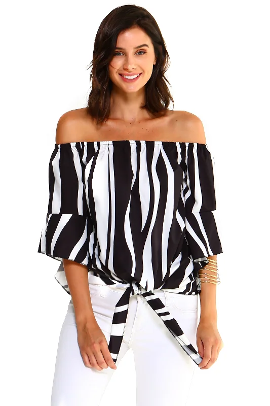 Women's Strapless Striped Bandage Blouse Boho Chic Blouse