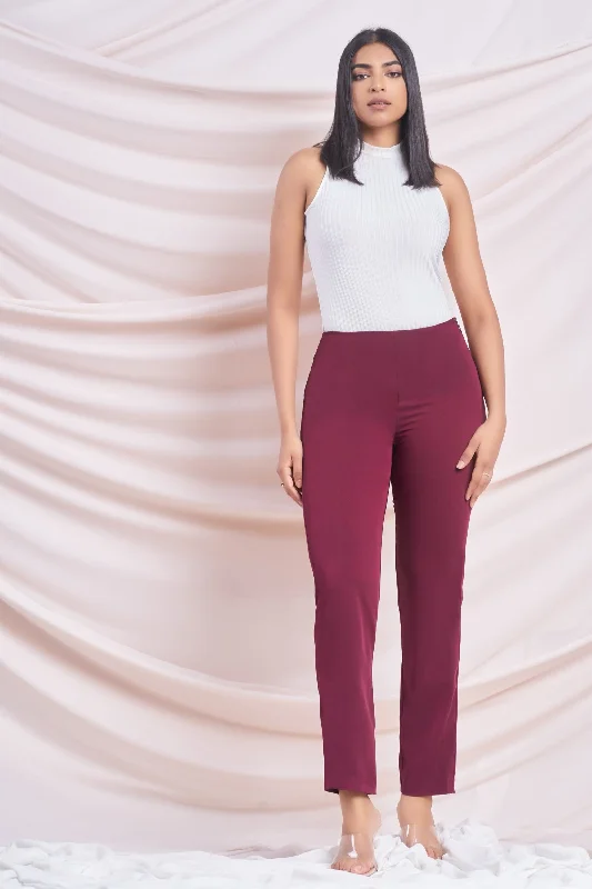 Maroon Side Zip Pant High-Waist Trousers